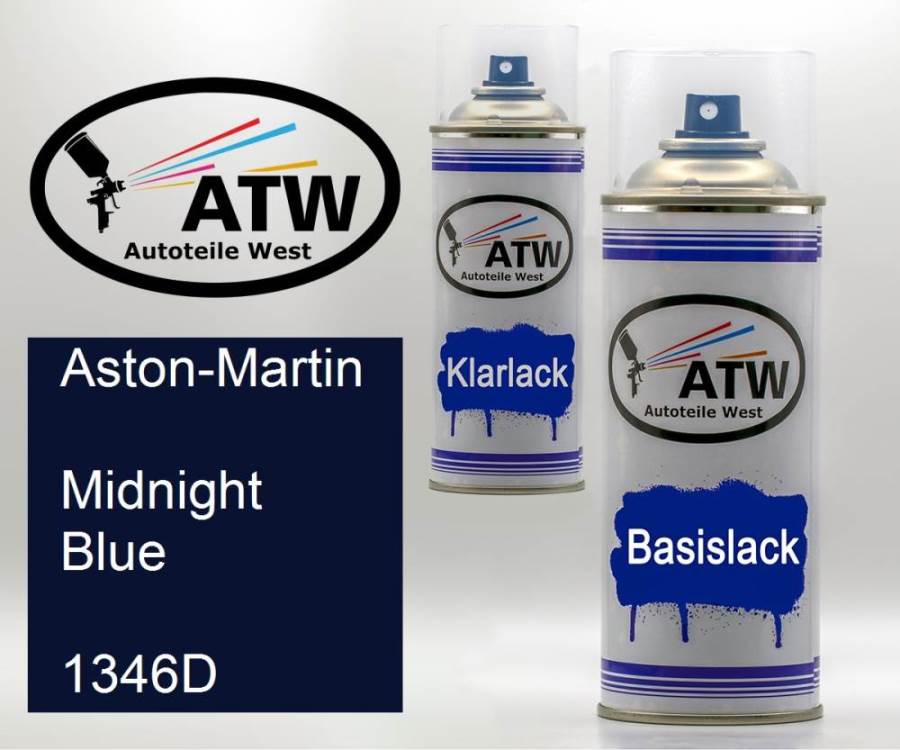 Aston-Martin, Midnight Blue, 1346D: 400ml Sprühdose + 400ml Klarlack - Set, von ATW Autoteile West.